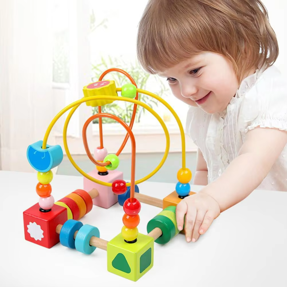 LABERINTO DE CUENTAS DE MADERA MONTESSORI MOTRICIDAD FINA - 4