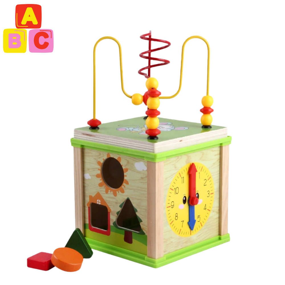 CUBO DIDACTICO DE MADERA 5 EN 1 CENTRO MONTESSORI PARA BEBE S - 1