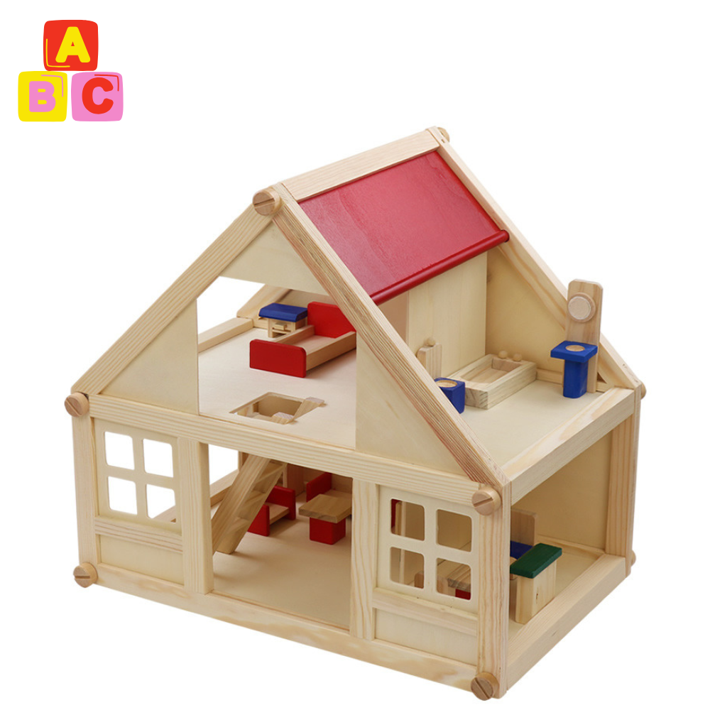 CASA DE MUÑECAS DE MADERA JUGUETE MONTESSORI CON MOBILIARIO - 1