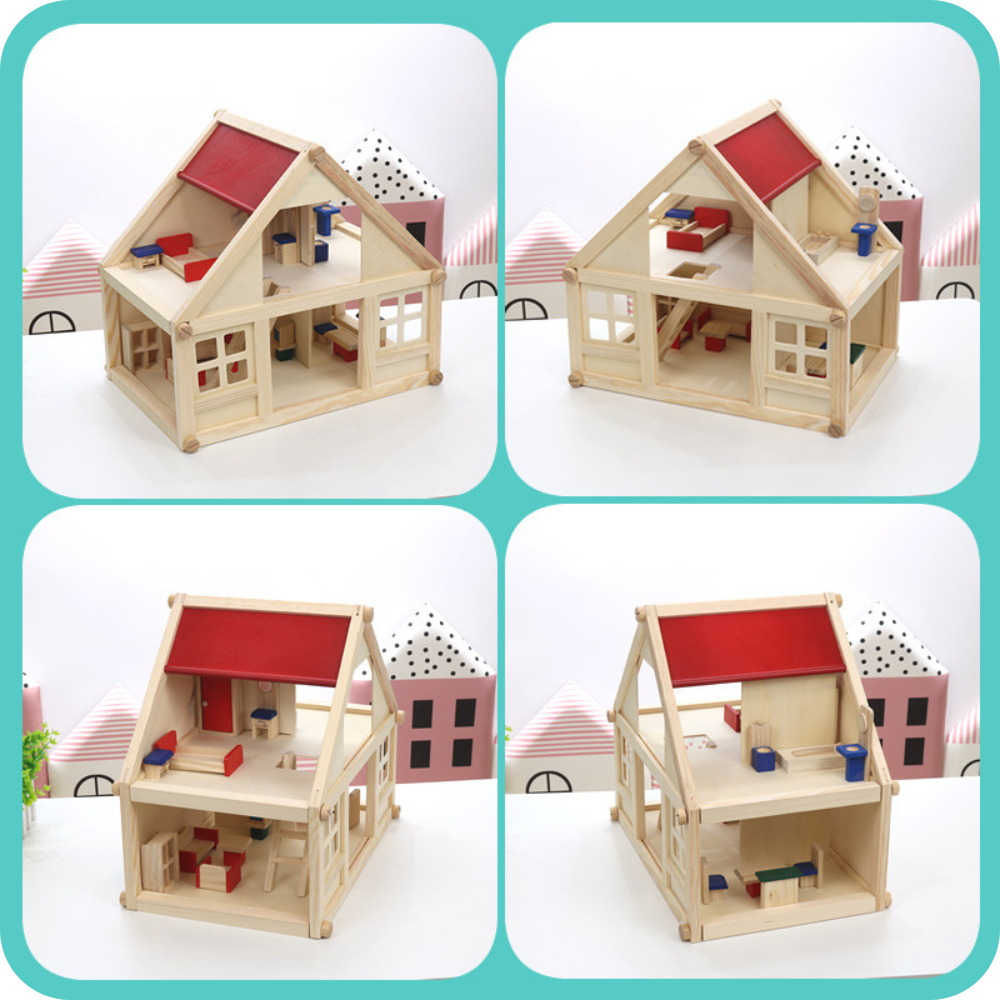 CASA DE MUÑECAS DE MADERA JUGUETE MONTESSORI CON MOBILIARIO - 2