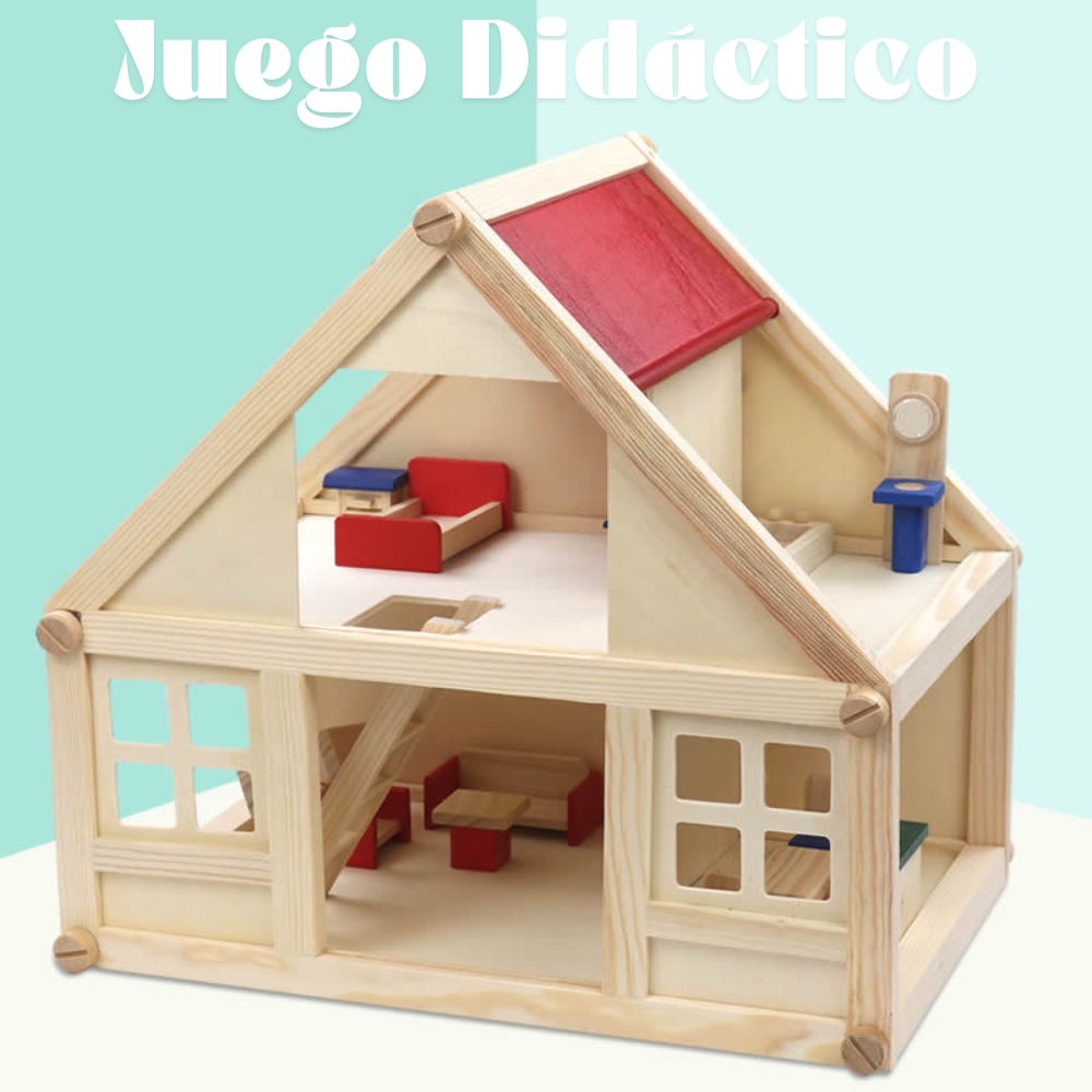 CASA DE MUÑECAS DE MADERA JUGUETE MONTESSORI CON MOBILIARIO - 3