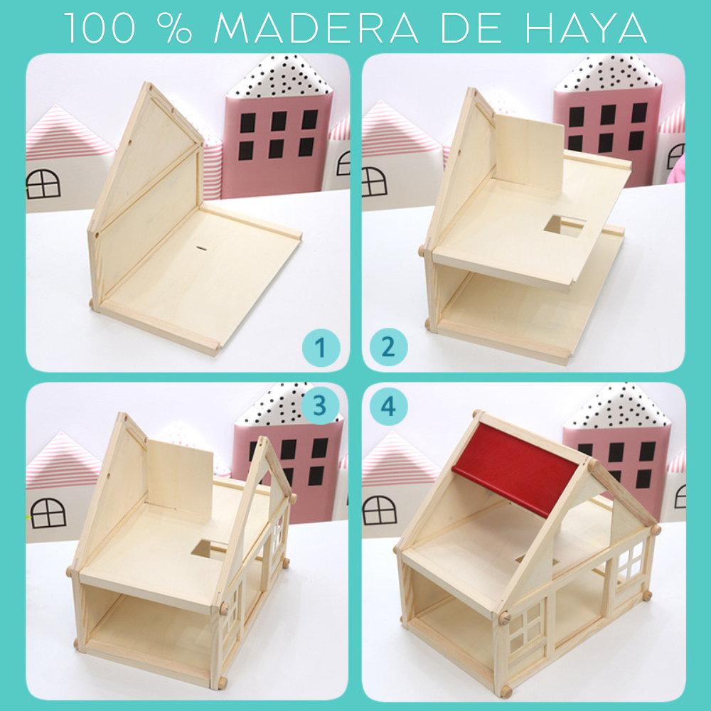 CASA DE MUÑECAS DE MADERA JUGUETE MONTESSORI CON MOBILIARIO - 4