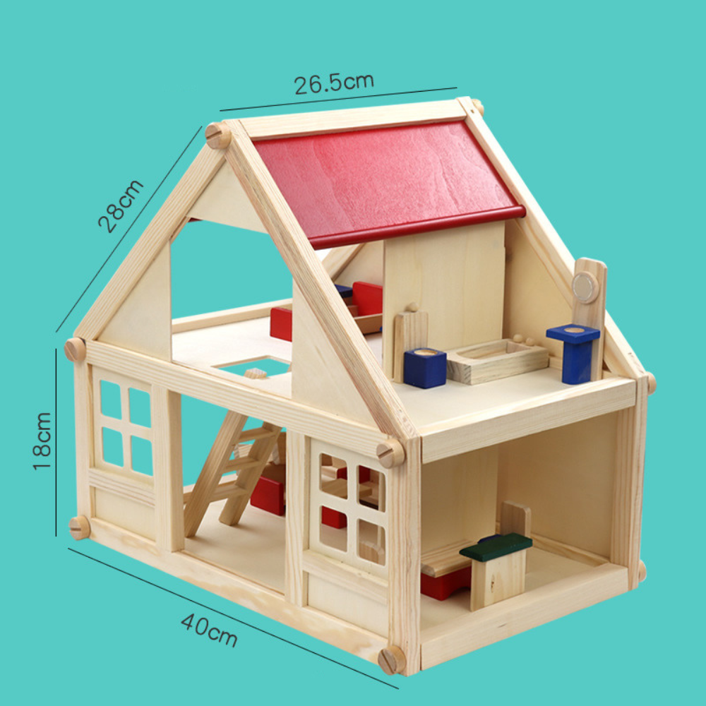 CASA DE MUÑECAS DE MADERA JUGUETE MONTESSORI CON MOBILIARIO - 5