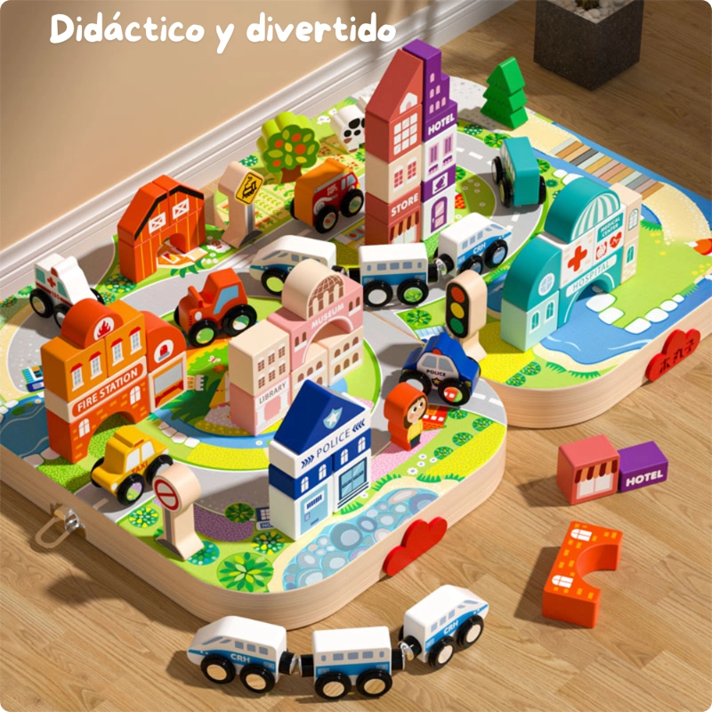 CIUDAD DE MADERA 3 EN 1 – JUEGO DE CONSTRUCCION Y TRANSPORTE - 3