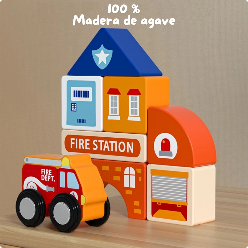 CIUDAD DE MADERA 3 EN 1 – JUEGO DE CONSTRUCCION Y TRANSPORTE - 5