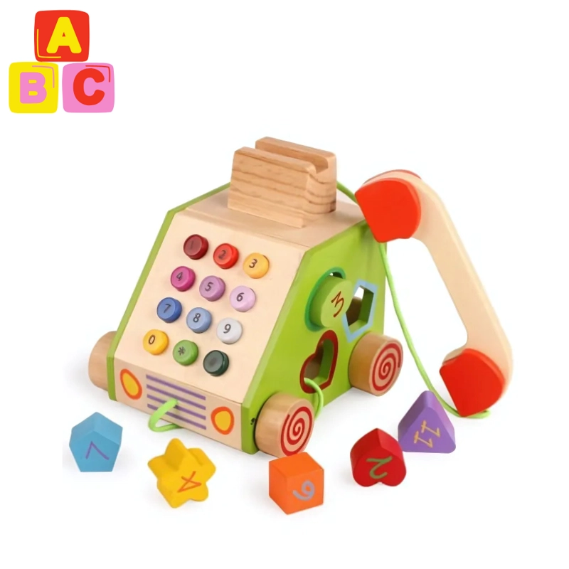 TELE FONO DE ARRASTRE DE MADERA PARA NIÑOS JUGUETE EDUCATIVO - 1