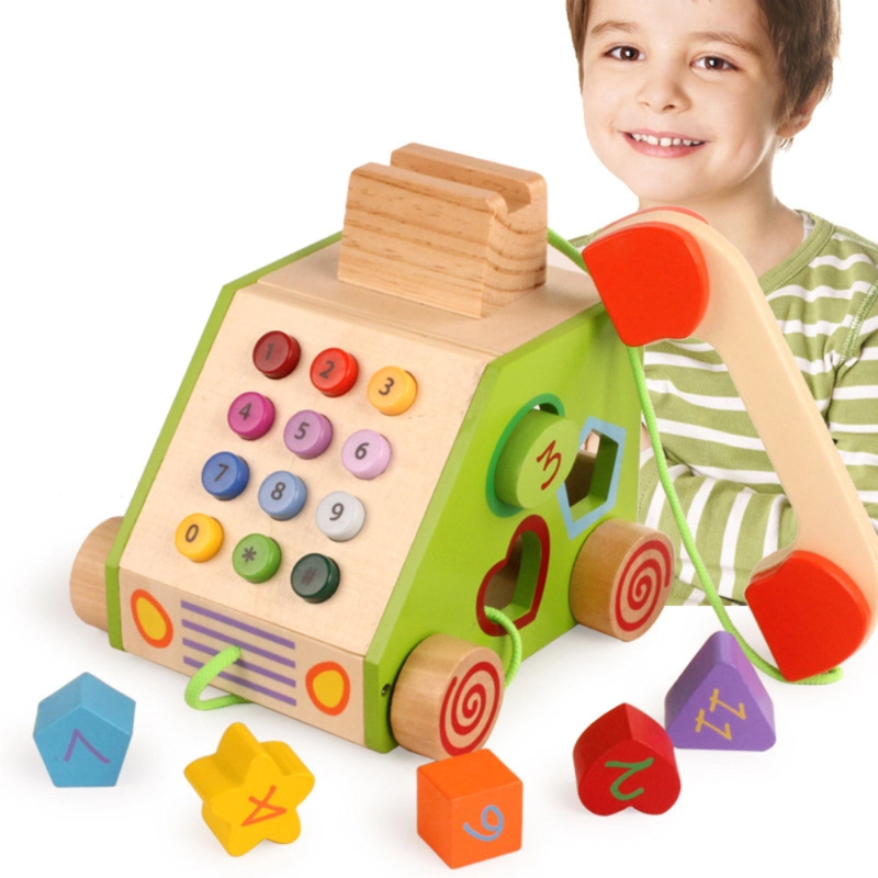 TELE FONO DE ARRASTRE DE MADERA PARA NIÑOS JUGUETE EDUCATIVO - 2