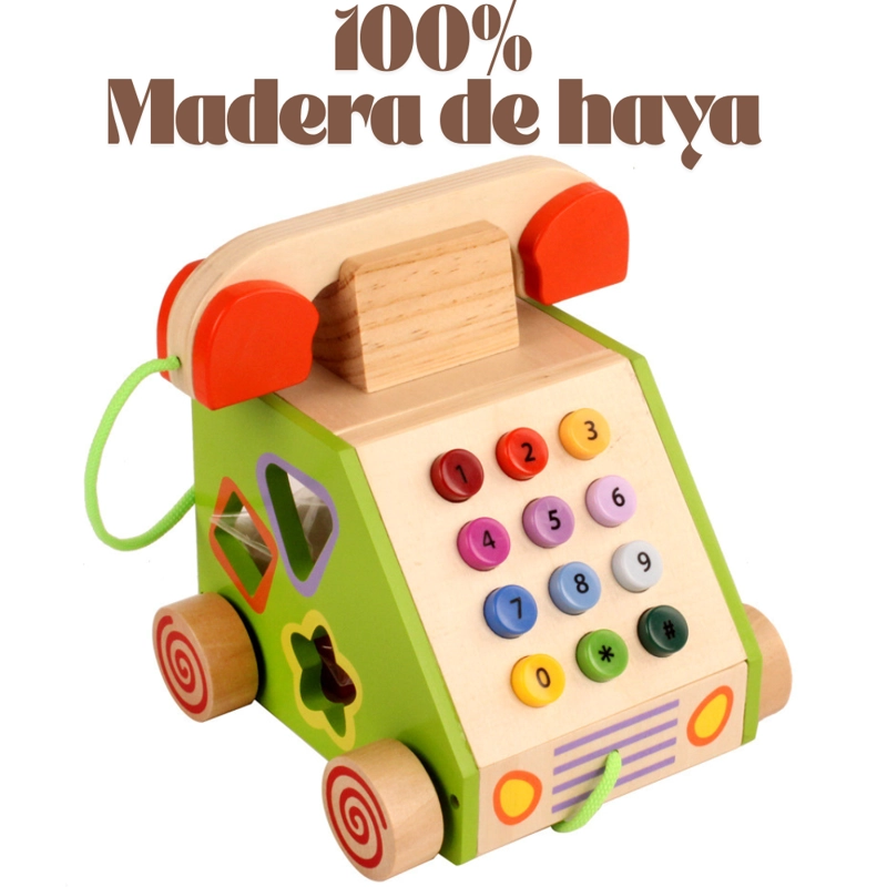 TELE FONO DE ARRASTRE DE MADERA PARA NIÑOS JUGUETE EDUCATIVO - 3