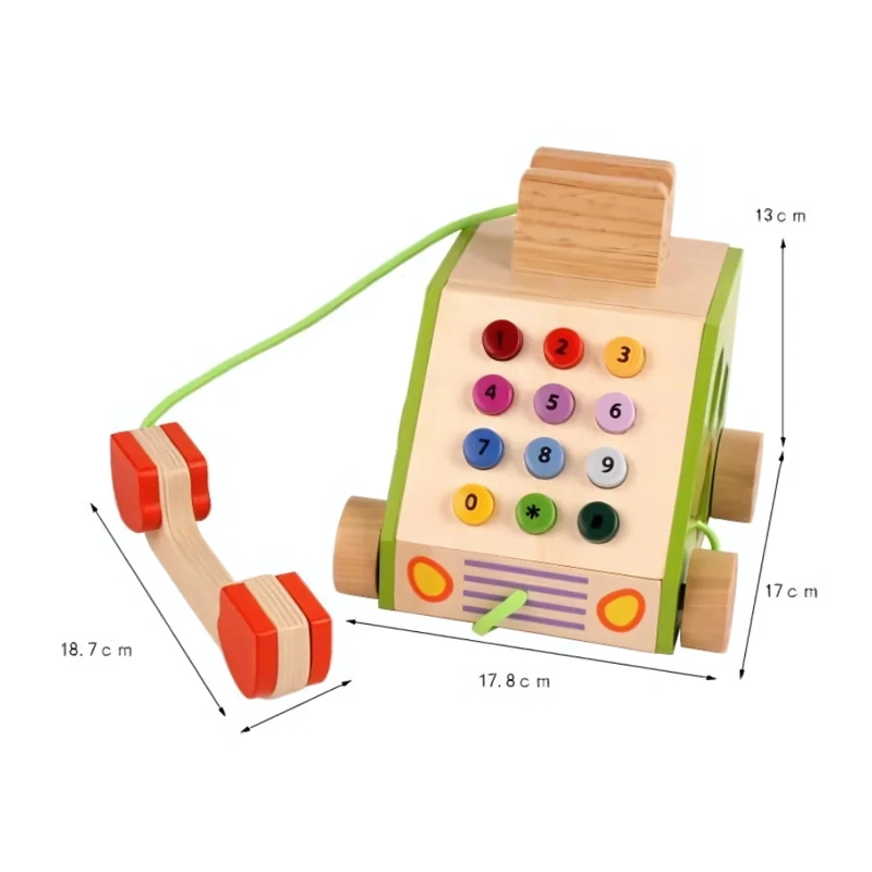 TELE FONO DE ARRASTRE DE MADERA PARA NIÑOS JUGUETE EDUCATIVO - 5