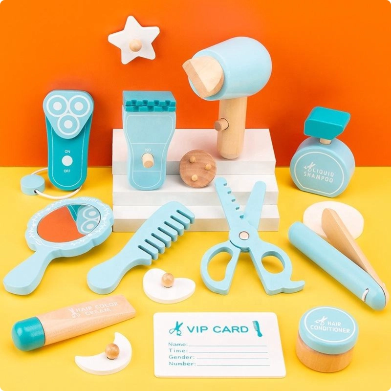 SET DE PELUQUERIA DE MADERA JUEGO DE IMITACION PARA NIÑOS - 5