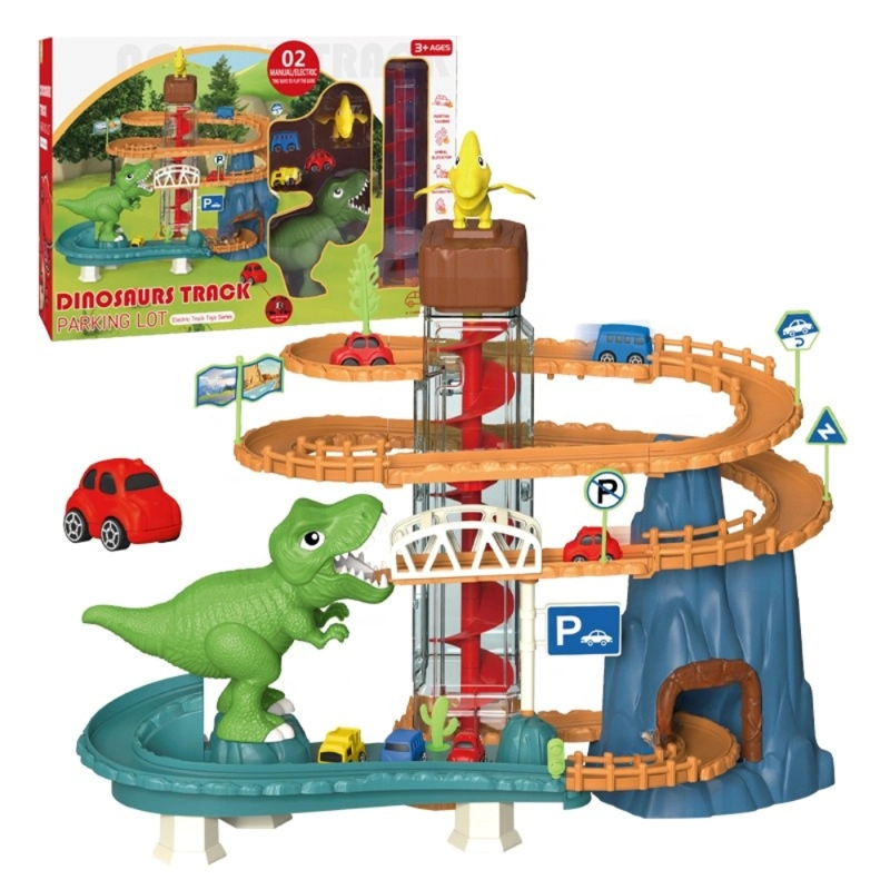 PISTA DE AUTOS DINOSAURIO CON ASCENSOR Y ESPIRAL - 1