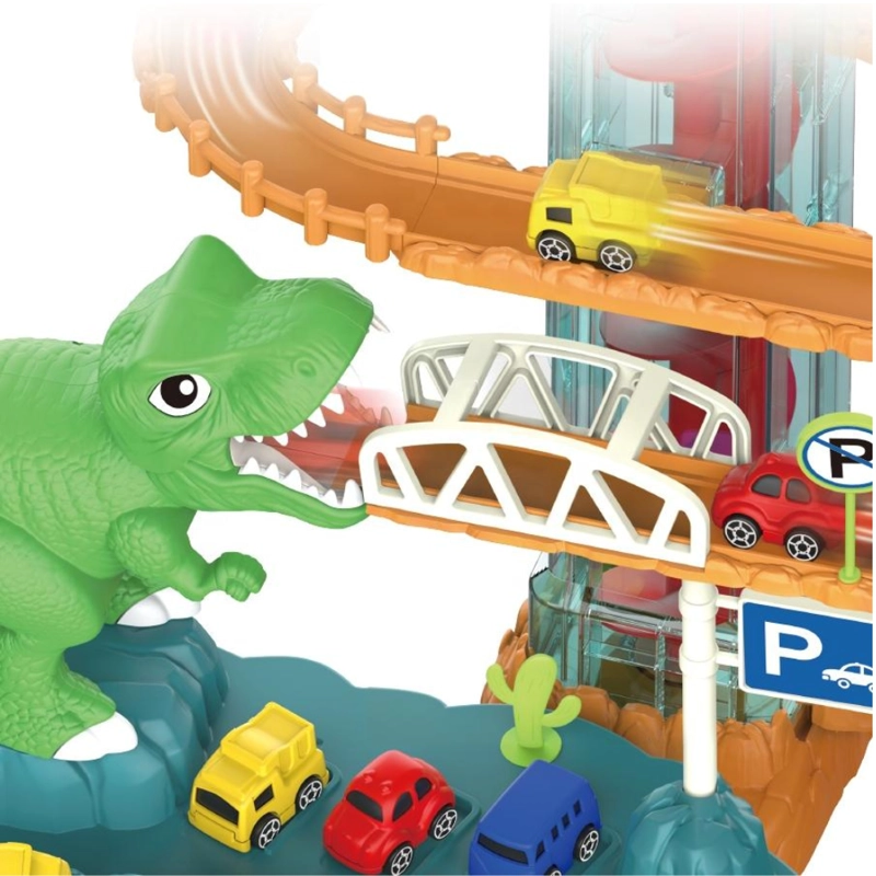 PISTA DE AUTOS DINOSAURIO CON ASCENSOR Y ESPIRAL - 2