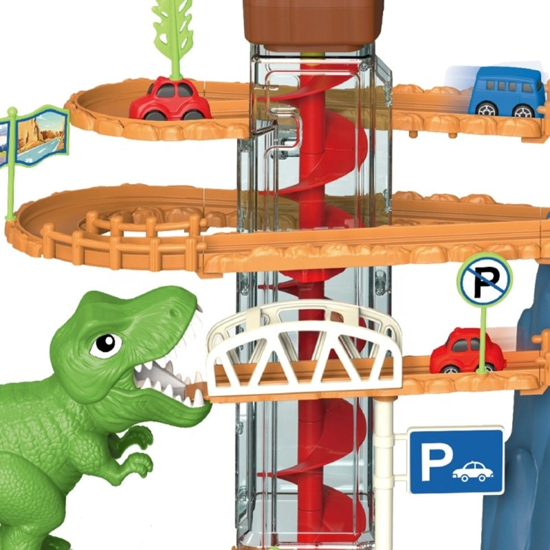 PISTA DE AUTOS DINOSAURIO CON ASCENSOR Y ESPIRAL - 5