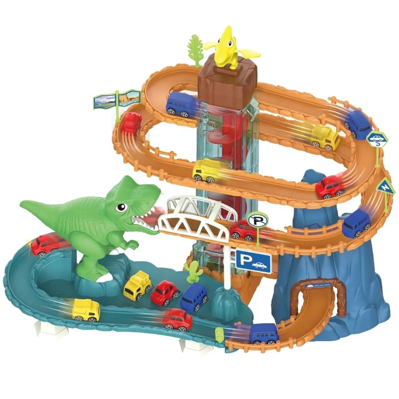 PISTA DE AUTOS DINOSAURIO CON ASCENSOR Y ESPIRAL - 6