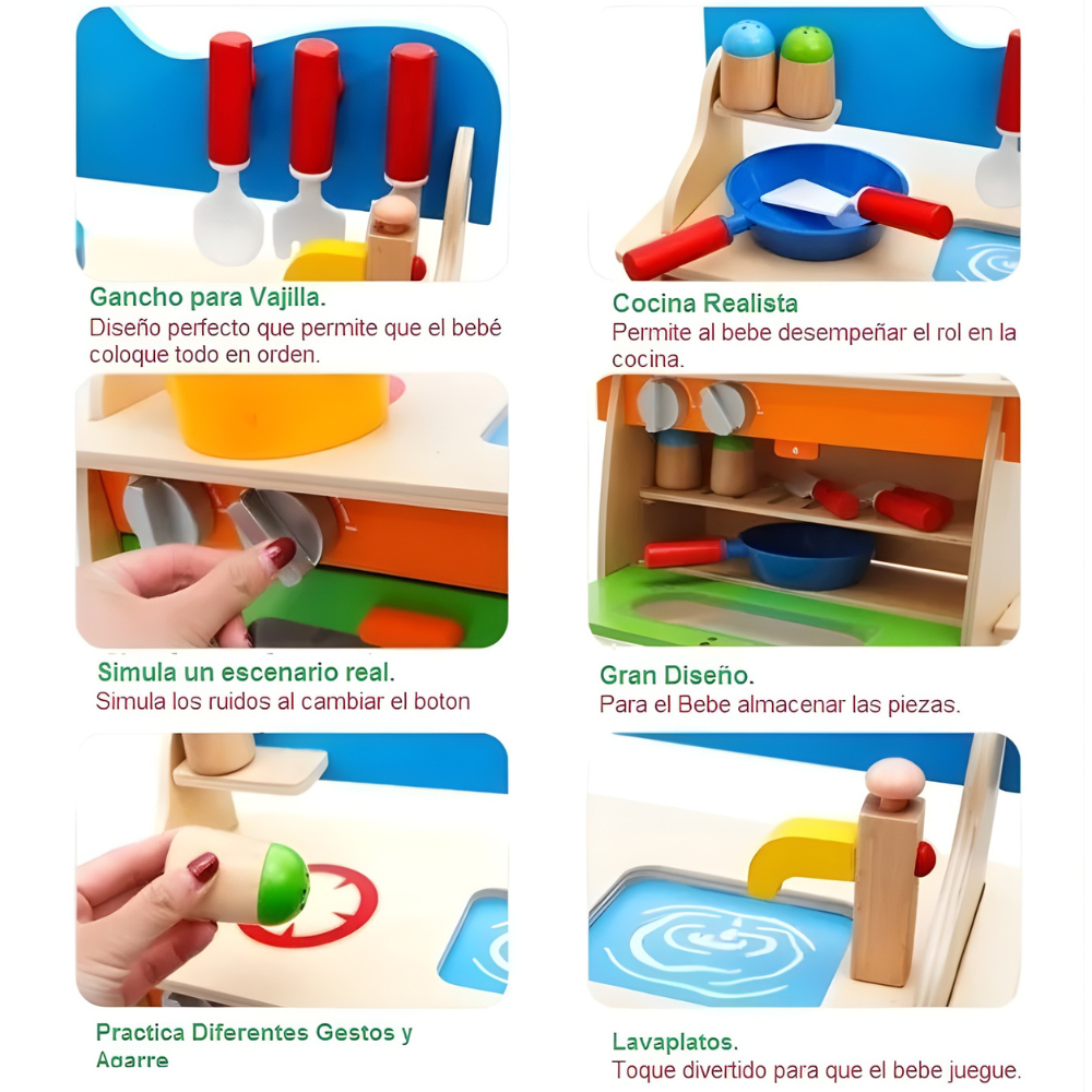 COCINA INFANTIL DE MADERA EDUCATIVA MONTESSORI - 6