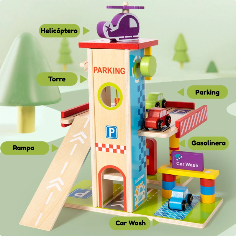 JUEGO ESTACIONAMIENTO DIDACTICO DE MADERA MONTESSORI - 6