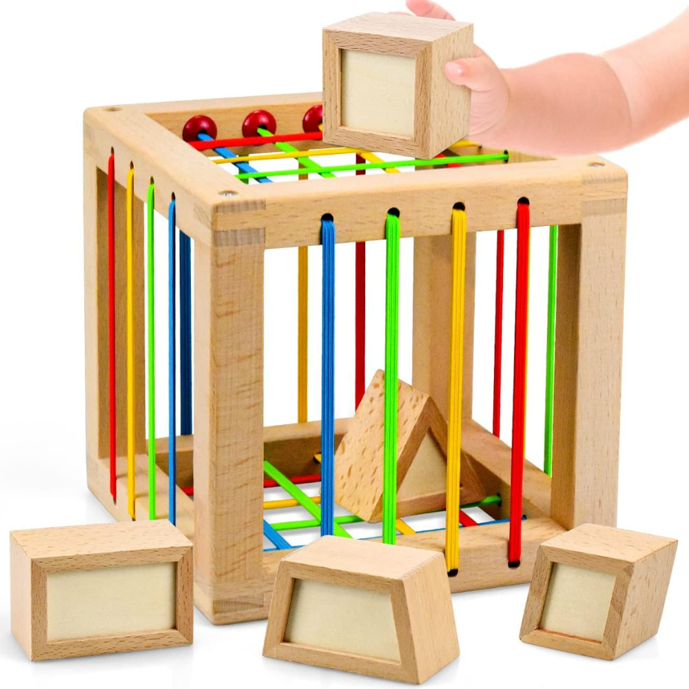 BLOQUE DE ENCAJE CON ELASTICOS DE MADERA MONTESSORI - 1