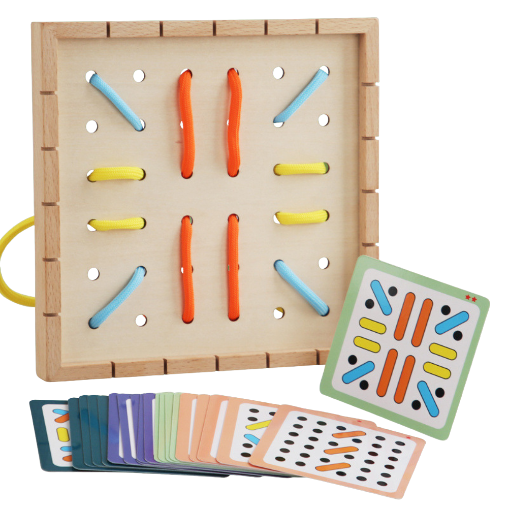 JUEGO DE ENHEBRADO CON CUERDA ELASTICA MONTESSORI - 1