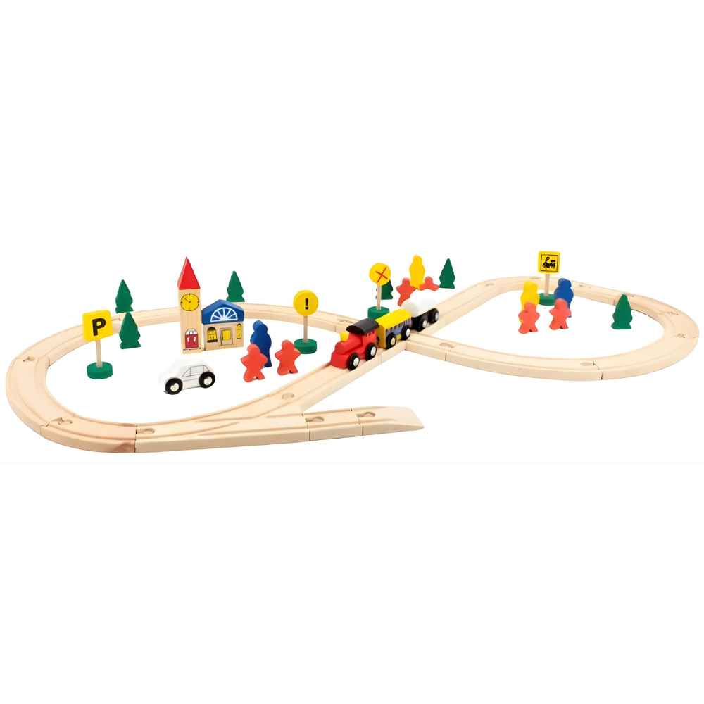 PISTA DE TREN 48 PIEZAS DE MADERA MONTESSORI - 1