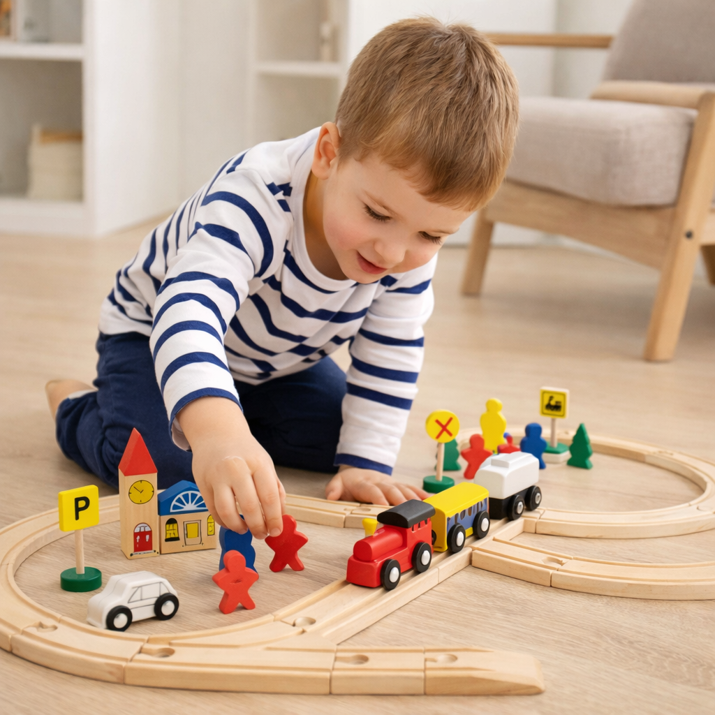 PISTA DE TREN 48 PIEZAS DE MADERA MONTESSORI - 7