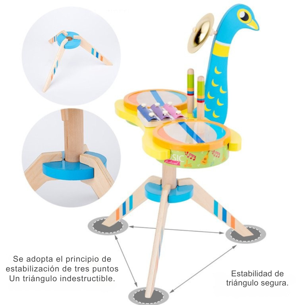 TAMBOR MUSICAL PAVO REAL DE MADERA MONTESSORI - 2
