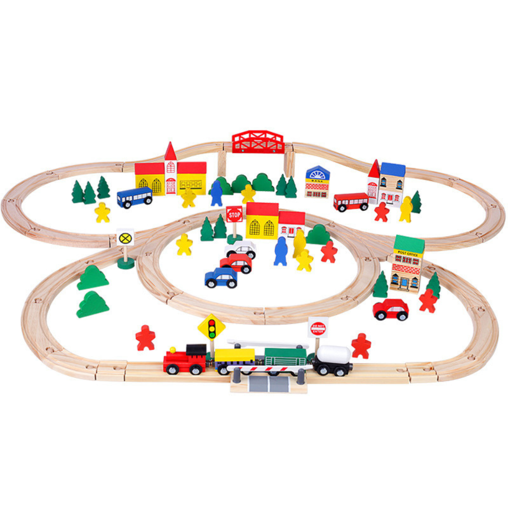 PISTA DE TREN EDUCATIVA 100 PIEZAS DE MADERA MONTESSORI - 1