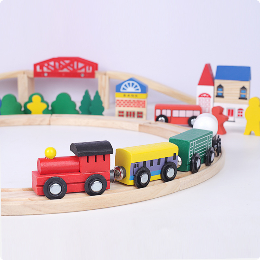 PISTA DE TREN EDUCATIVA 100 PIEZAS DE MADERA MONTESSORI - 2