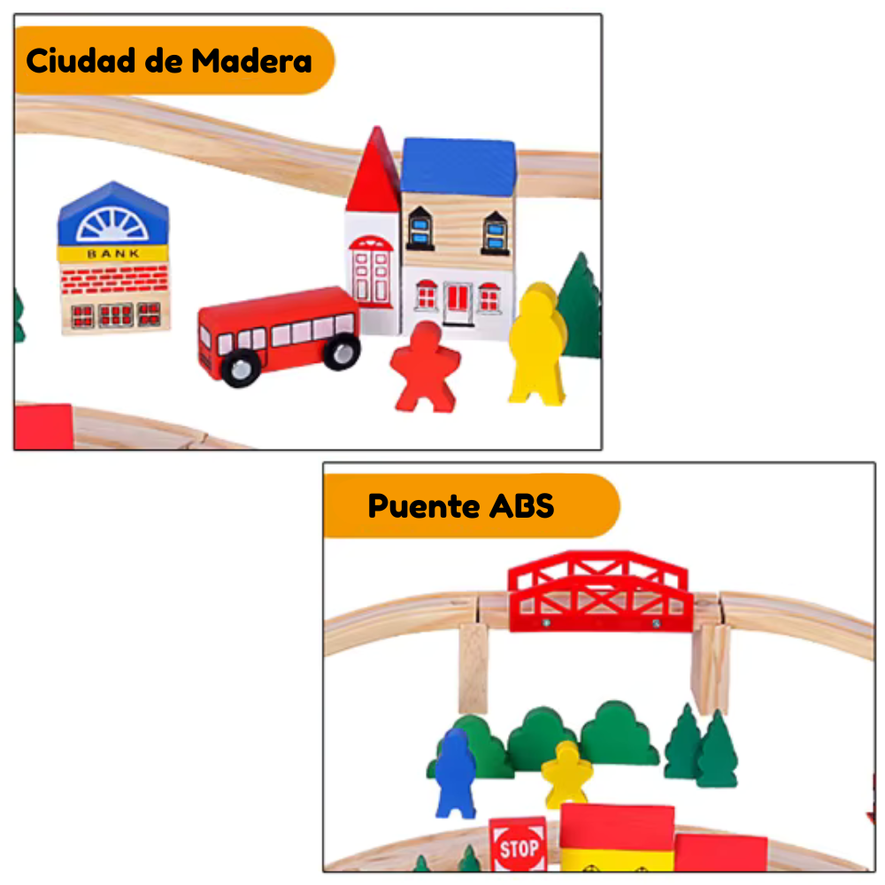 PISTA DE TREN EDUCATIVA 100 PIEZAS DE MADERA MONTESSORI - 4