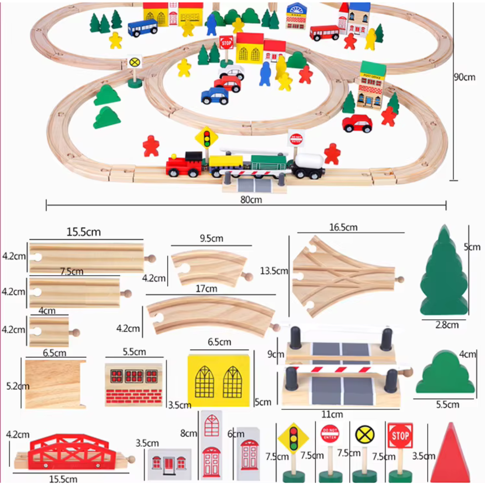 PISTA DE TREN EDUCATIVA 100 PIEZAS DE MADERA MONTESSORI - 5