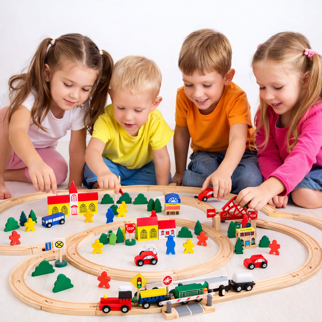 PISTA DE TREN EDUCATIVA 100 PIEZAS DE MADERA MONTESSORI - 7