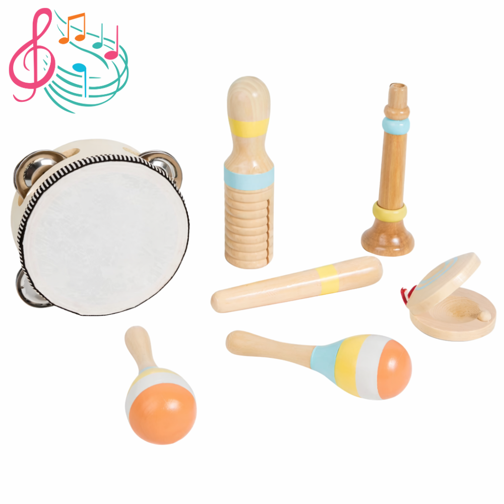 SET MUSICAL 7 PIEZAS MARRON DE MADERA MONTESSORI - 1