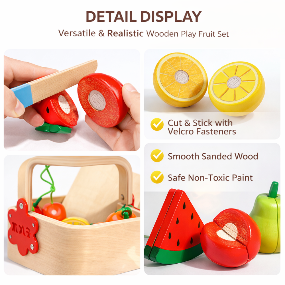 SET DE FRUTAS PARA CORTAR DE MADERA MONTESSORI - 4