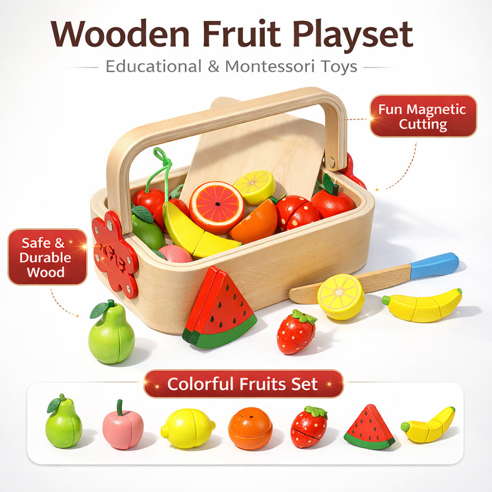 SET DE FRUTAS PARA CORTAR DE MADERA MONTESSORI - 5