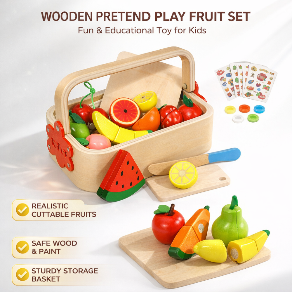 SET DE FRUTAS PARA CORTAR DE MADERA MONTESSORI - 6