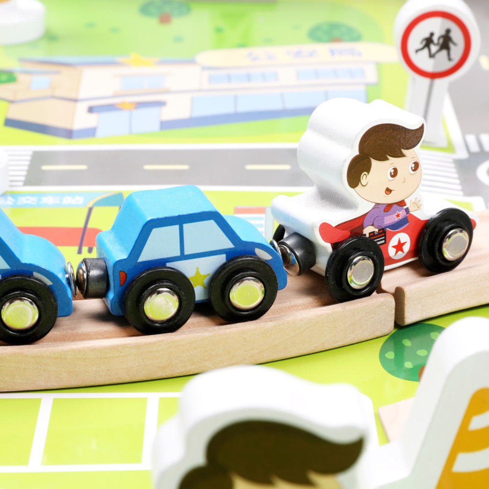 SET DE TRENES URBANOS DE MADERA MONTESSORI - 2