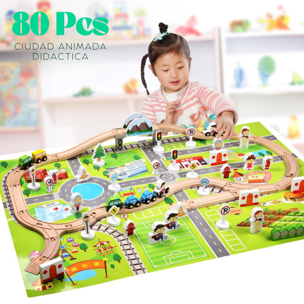 SET DE TRENES URBANOS DE MADERA MONTESSORI - 3