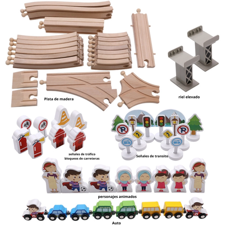SET DE TRENES URBANOS DE MADERA MONTESSORI - 5