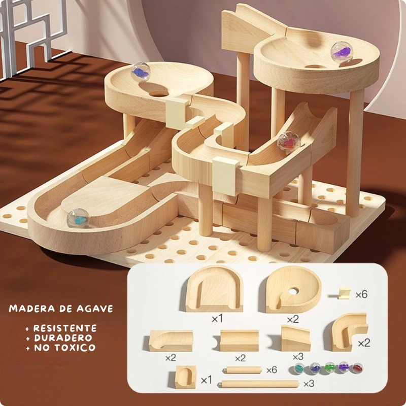 CIRCUITO DE CANICAS DE MADERA JUEGO DE MONTESSORI - 4