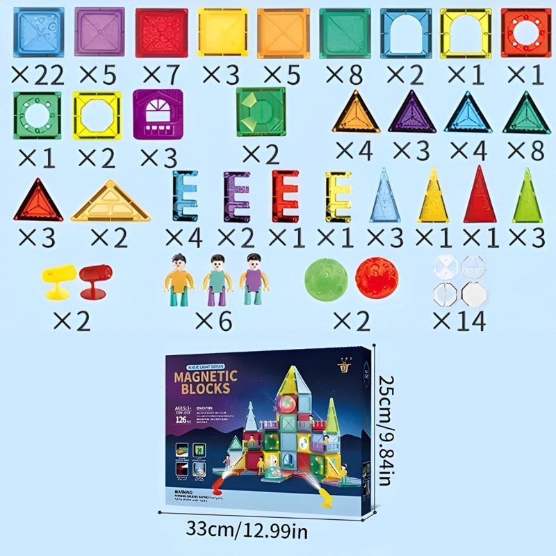 JUEGO DE BLOQUES MAGNE TICOS CON LUCES – 126 PIEZAS - 6