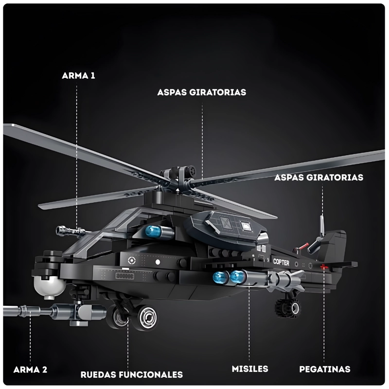 HELICOPTERO MILITAR ARMABLE 300 PIEZAS – MILITARY HELICOPTER K2062 STEM - 4