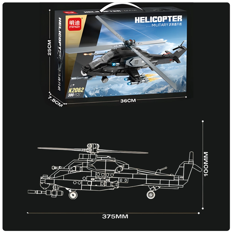 HELICOPTERO MILITAR ARMABLE 300 PIEZAS – MILITARY HELICOPTER K2062 STEM - 6