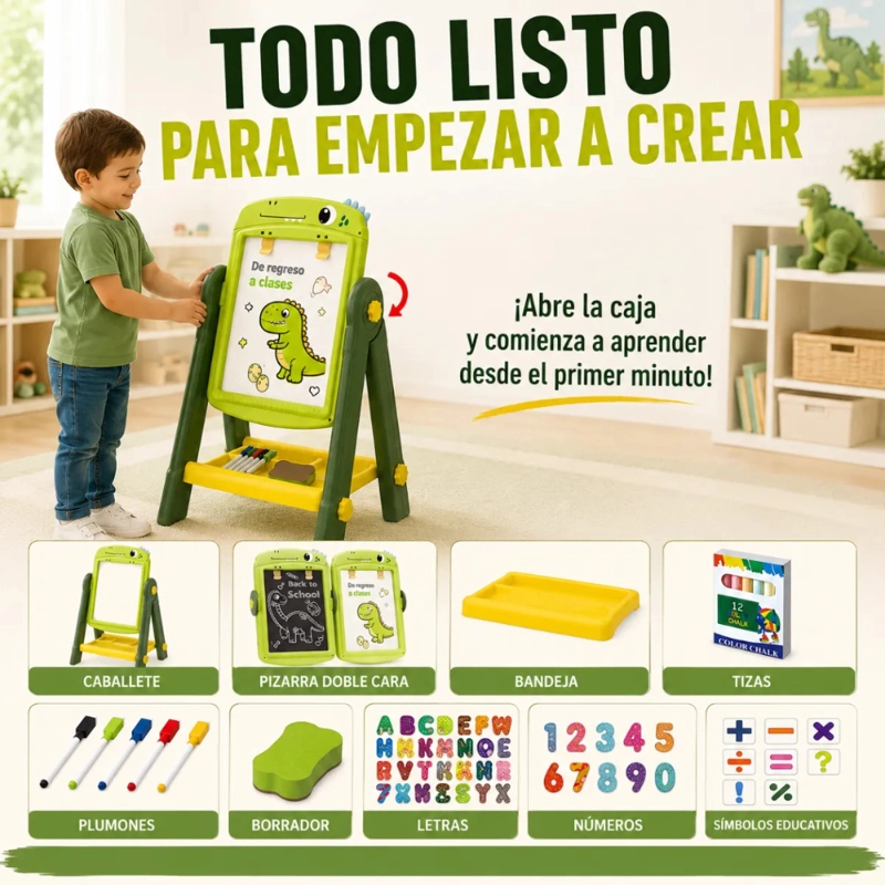 PIZARRA DE DIBUJO INFANTIL 2 EN 1 360° + ACCESORIOS DINOSAURIO - 10