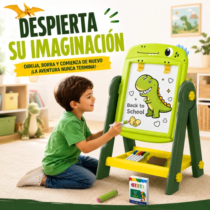 PIZARRA DE DIBUJO INFANTIL 2 EN 1 360° + ACCESORIOS DINOSAURIO - 2