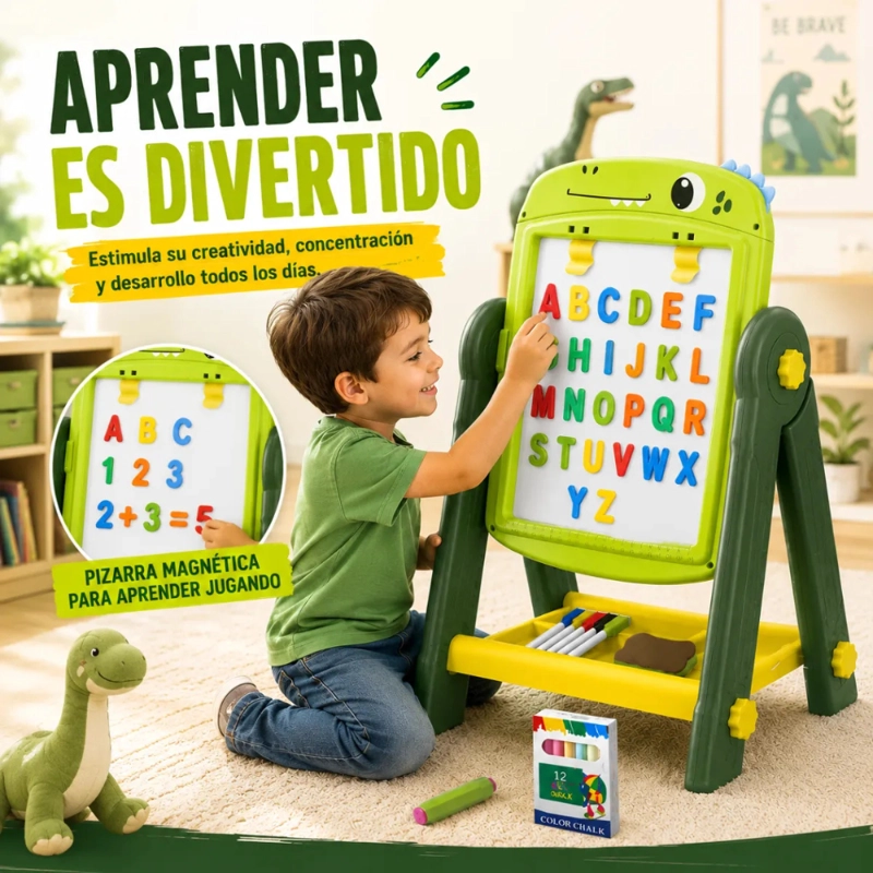 PIZARRA DE DIBUJO INFANTIL 2 EN 1 360° + ACCESORIOS DINOSAURIO - 3