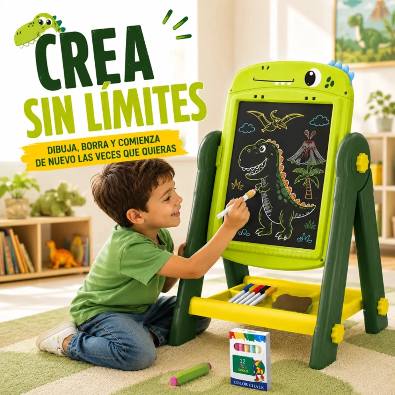 PIZARRA DE DIBUJO INFANTIL 2 EN 1 360° + ACCESORIOS DINOSAURIO - 4