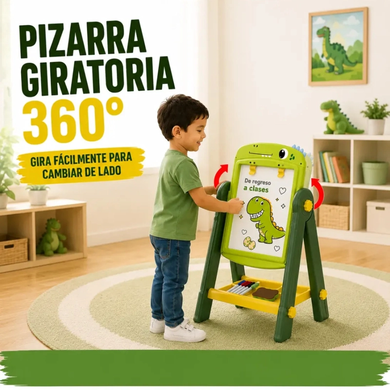 PIZARRA DE DIBUJO INFANTIL 2 EN 1 360° + ACCESORIOS DINOSAURIO - 5