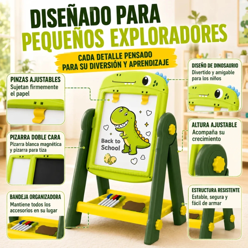 PIZARRA DE DIBUJO INFANTIL 2 EN 1 360° + ACCESORIOS DINOSAURIO - 6