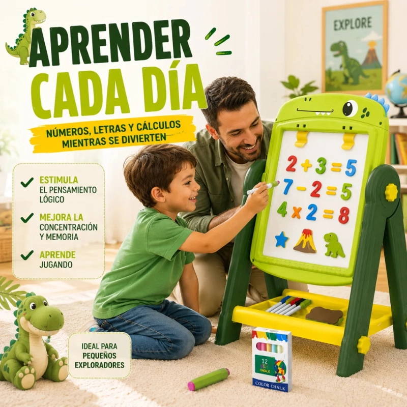 PIZARRA DE DIBUJO INFANTIL 2 EN 1 360° + ACCESORIOS DINOSAURIO - 7