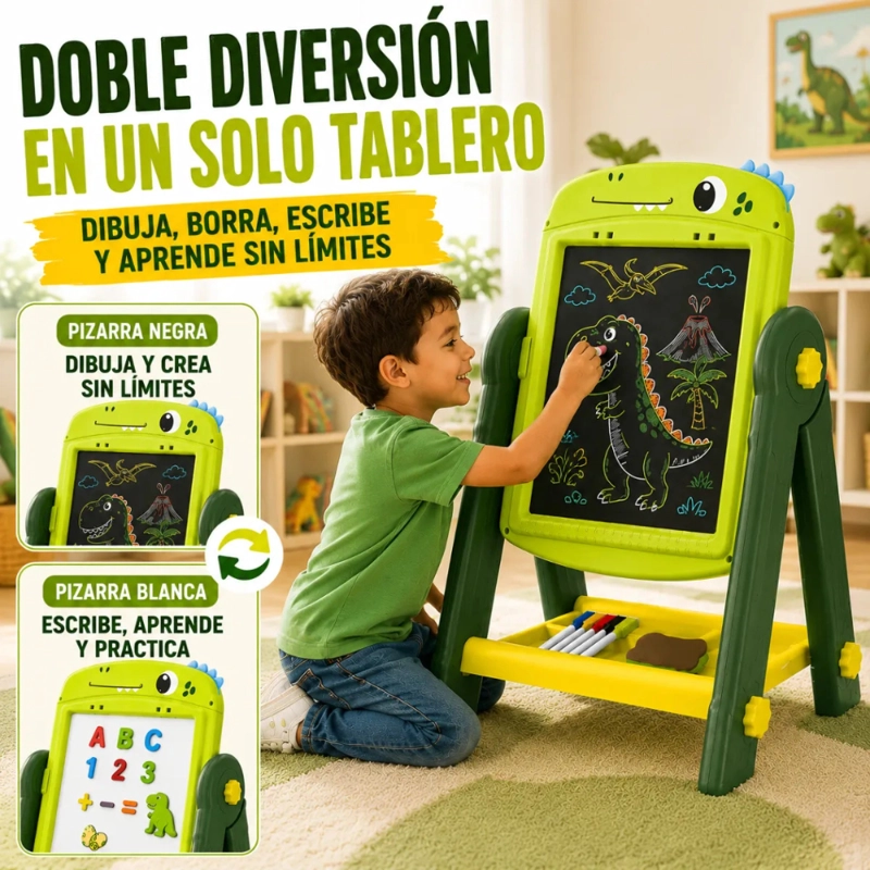 PIZARRA DE DIBUJO INFANTIL 2 EN 1 360° + ACCESORIOS DINOSAURIO - 8