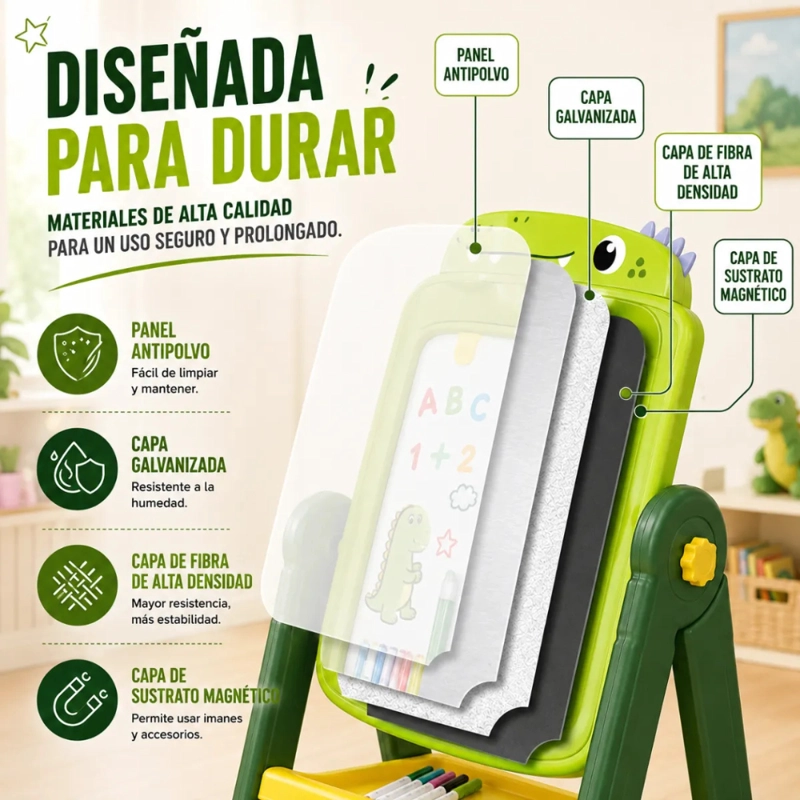 PIZARRA DE DIBUJO INFANTIL 2 EN 1 360° + ACCESORIOS DINOSAURIO - 9